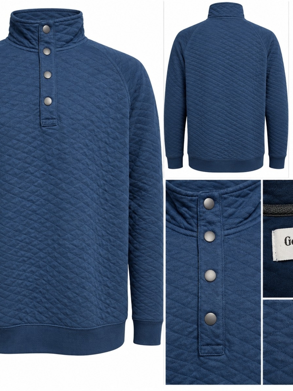 Quilted Snap-Front Pullover Jacket in Navy